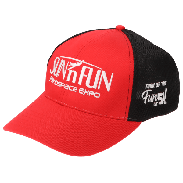 SUN 'n FUN Headwear Red/Black SUN 'n FUN Red/Black Structured Cap OSFM w/Turn Up The Fun for 51 White Embroidery