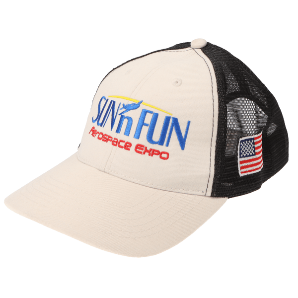 SUN 'n FUN Headwear Stone/Black SUN 'n FUN Stone/Black Low Profile Structured Cap w/American Flag Color Embroidery