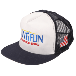 SUN 'n FUN Headwear White/Navy SUN 'n FUN White/Navy Five Panel High Profile Trucker Cap w/American Flag Color Embroidery