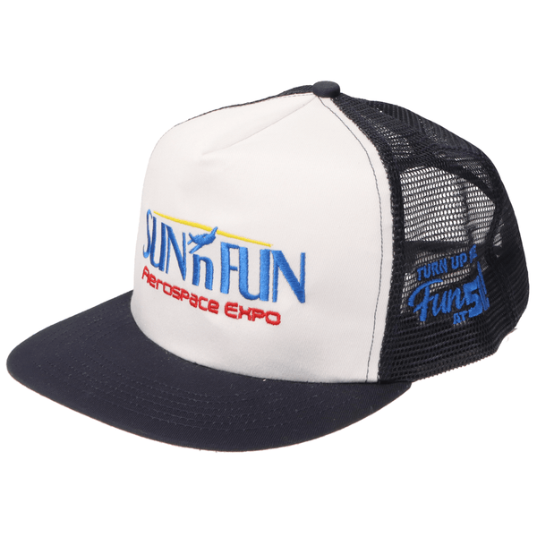 SUN 'n FUN Headwear White/Navy SUN 'n FUN White/Navy Five Panel High Profile Trucker Cap w/Turn Up The Fun for 51 Color Embroidery
