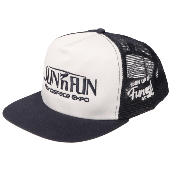 SUN 'n FUN Headwear White/Navy SUN 'n FUN White/Navy Five Panel High Profile Trucker Cap w/Turn Up The Fun for 51 Navy Embroidery
